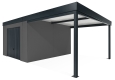 Garden house with garage door and 3m right side carport in dark grey